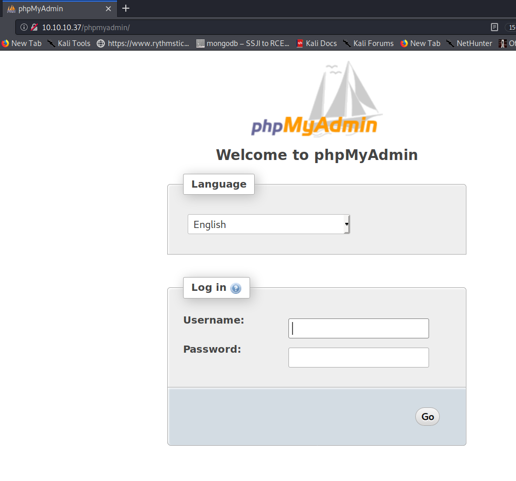 PHPMyAdmin page