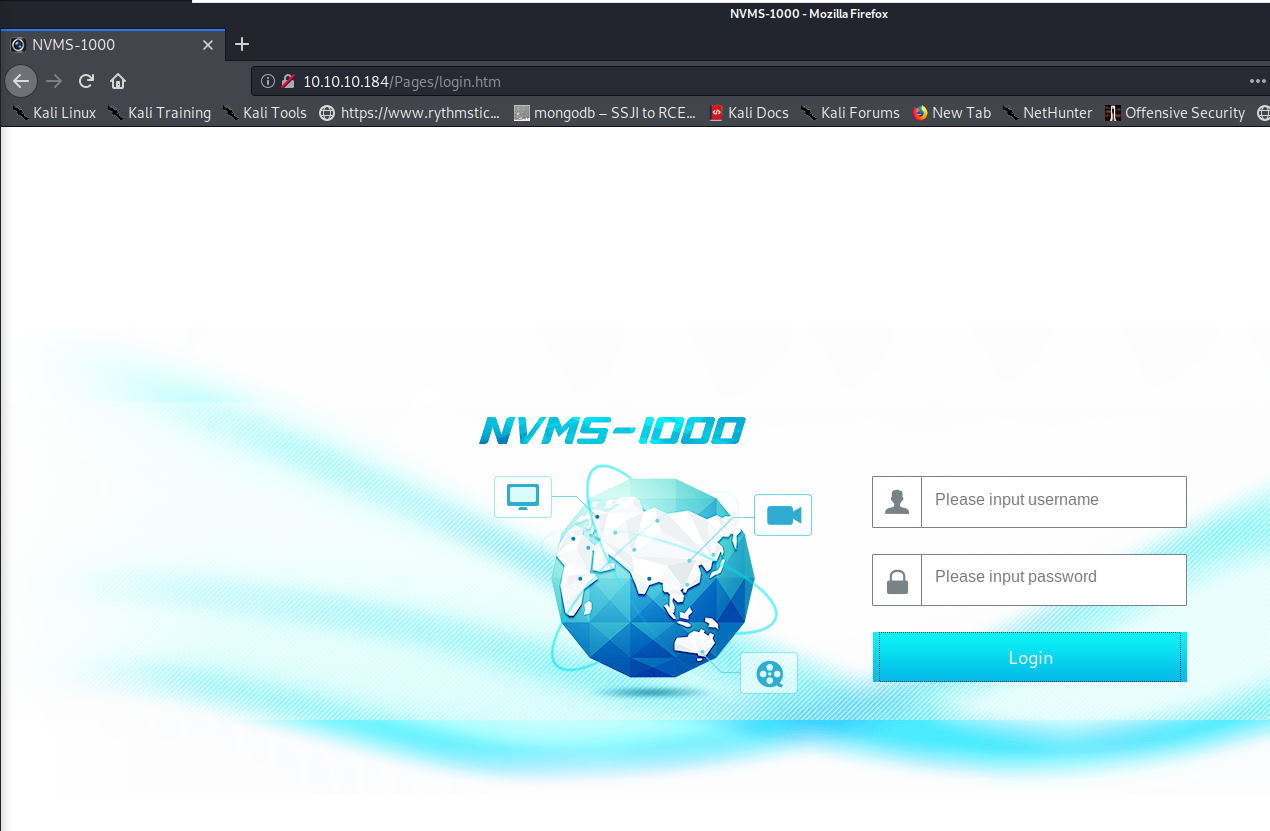 NVMS login page on ServMon