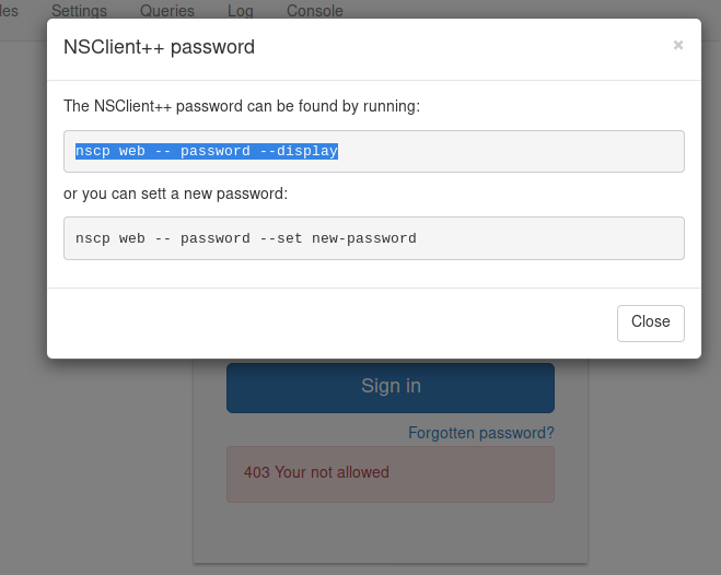 NSClient Forgot password option on ServMon